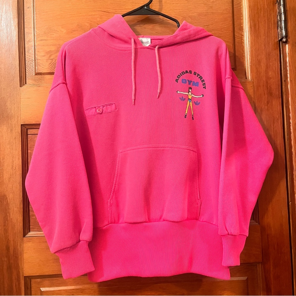 Vintage Adidas Street Gym Hot Pink Hoodie 80s Size Small
